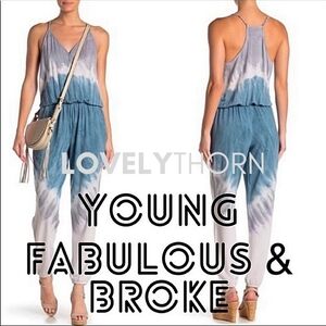YFB // super soft french terry surplice tie waist tie dye y-back jumpsuit